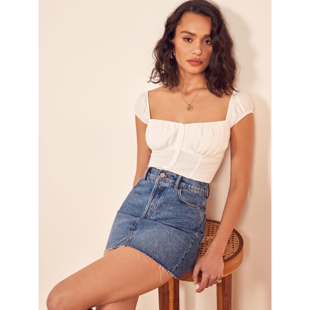 Reformation Denim Cherry Skirt - Picture 1 of 6